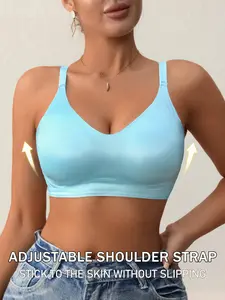 Women's No Underwire Bra, Plain Color, Removable Pads, U-Back Design, High Support Full Coverage, Suitable for Daily Wear and Sports