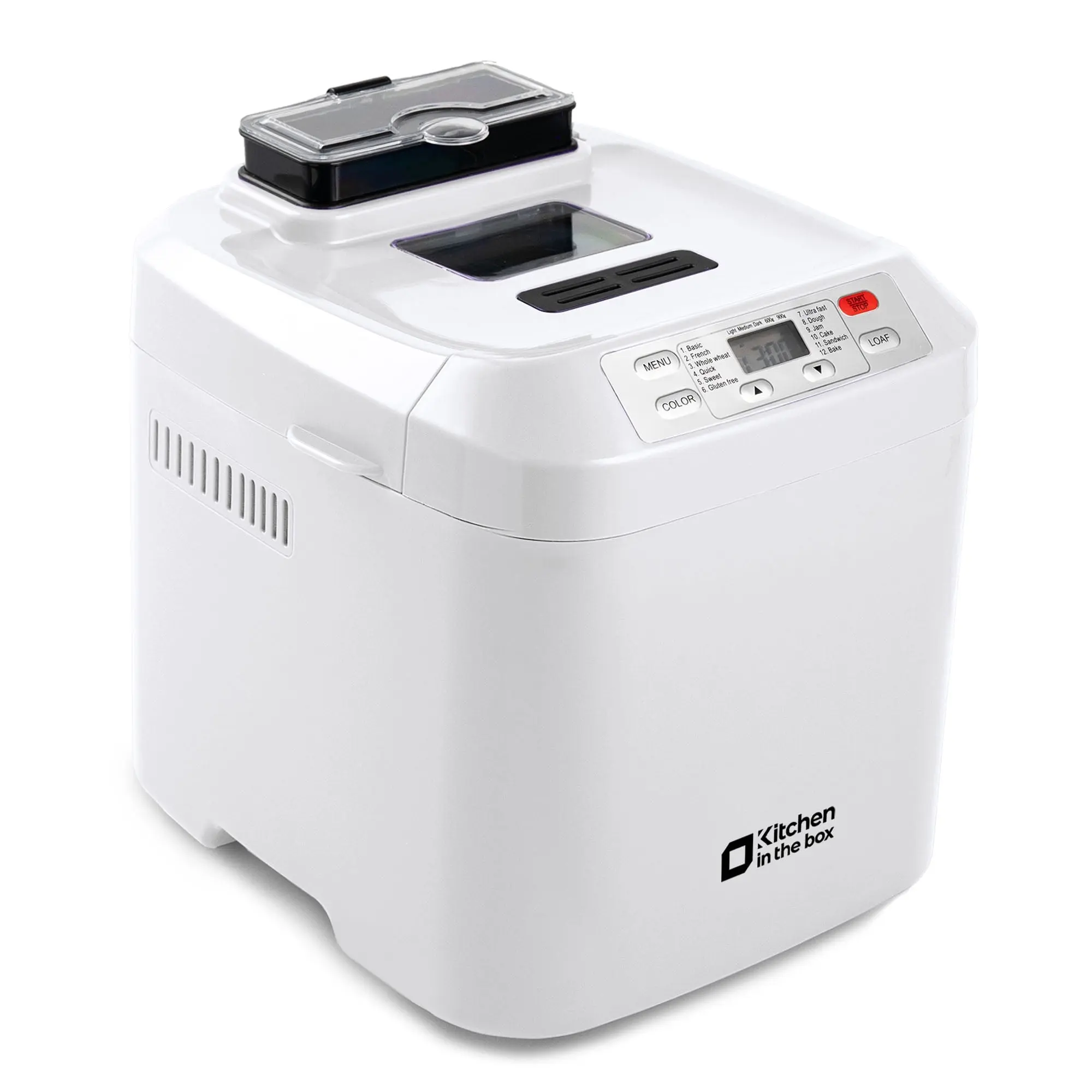 Kitchen in the Box 2lb Bread Maker with Auto Fruit Nut Dispenser, 12-in-1 Gluten-Free Bread Machine, 13H Delay Timer, Nonstick Pan, Keep Warm