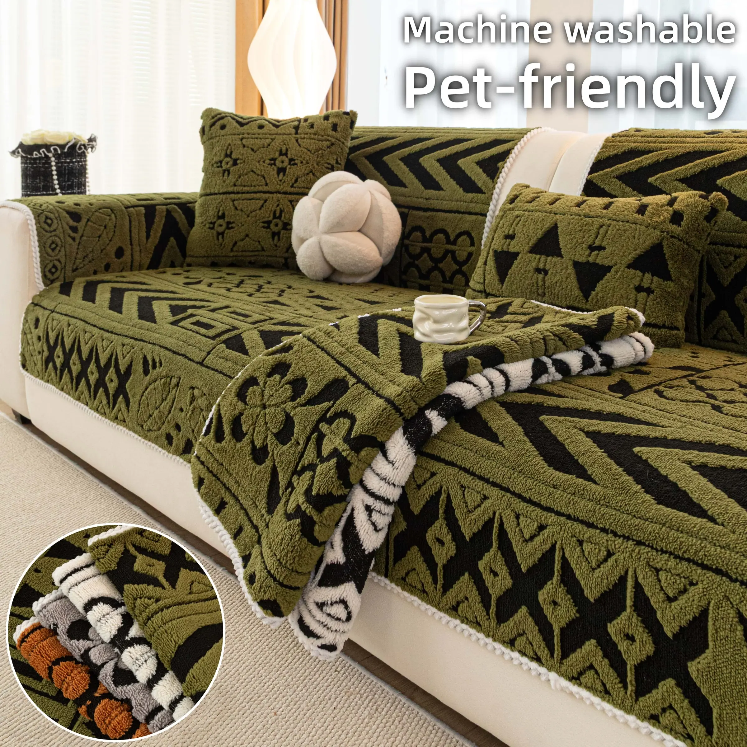 Plush Sofa Cushion Cover, Thick Couch Protector, Soft Sofa Protector, Sofa Slipcover, Non-Slip & Pet-Friendly, Machine Washable Sofa Mat/Throw, Anti-Scratch, Fits 1-4 Seater & L-Shape, Armrest Options, Multiple Colors & Sizes, Single for Living Room
