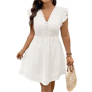 Eytino Plus Size Dresses for Women Summer Ruffle Cap Sleeve Lace V Neck Embroidery Eyelet A Line Dress(1X-5X) Eytino Plus Size Dresses for Women Summer Ruffle Cap Sleeve Lace V Neck Embroidery Eyelet A Line Dress(1X-5X)