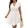 Eytino Plus Size Dresses for Women Summer Ruffle Cap Sleeve Lace V Neck Embroidery Eyelet A Line Dress(1X-5X)