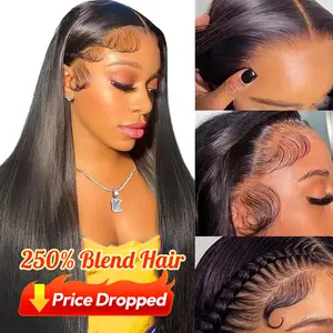 [ Blend ] Upgrade Yawawe Hair 13x6 Wear go Glueless Blend Human Hair Straight Wig Transparent Lace Ear to Ear Install Straight Pre-Cut Pre-Plucked Lace Frontal Wigs  for Women Beginnner Friendly#dealsforyoudays