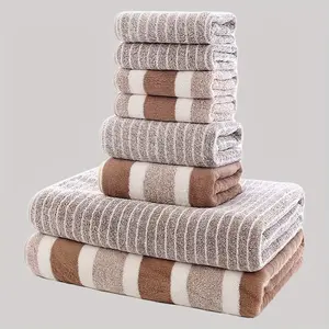 8-Piece Wide Striped Bath Towel Set (vacuum Pack), Includes 4 Face Cloths, 2 Hand Towels, Quick-Dry Absorbent Towels for Hotel, Travel, Gym