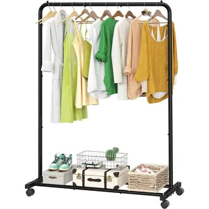 Rolling Clothes Rack with Shelves – Garment Rack Organizer on Wheels for Hanging Clothes – Heavy Duty Clothing Storage Stand