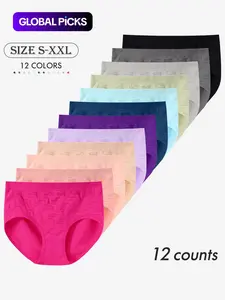 Women's Seamless Cotton Briefs, Breathable Mid-Waist Cheeky Underwear Panties, Casual Plain Design, Available in Packs of 4/6/12/16 Pieces