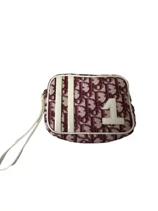 Pre-owned Dior Canvas Clutches & Wristlets Christian Maroon Wristlet
