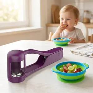 2-in-1 Strawberry Slicer & Grape Cutter | Safe Stainless Steel Fruit Cutter for Toddlers & Seniors, No-Choke Kitchen Tool for Baby Food, Salads, Desserts & Charcuterie Boards, BPA-Free & Dishwasher Safe