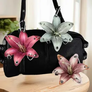 Simulation Flower Orchid Lily Keychain Backpack Decoration Colorful Flower Bag Pendant Handmade Drilling and Puncture