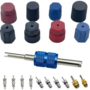 Air Conditioning Valve Core Kit |  & Home AC R12 R134a Teflon Seal Refrigeration Schrader Valve Core with Valve Stem Core Rmover Tool Air Conditioning AC System  Port Seal Caps Kit