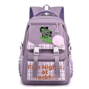 Fashion Backpack with Cartoon FNAF Print Men's Travel Backpacks Classic Daypack Waterproof and Durable - Purple