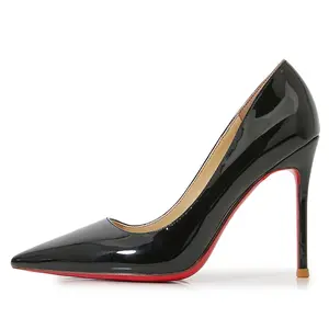 2026 red soled high heels for women, slim heels, sexy black patent leather pointed temperament, large and small sizes, comfortable and luxurious red soled high heels, suitable for parties, work and daily wear