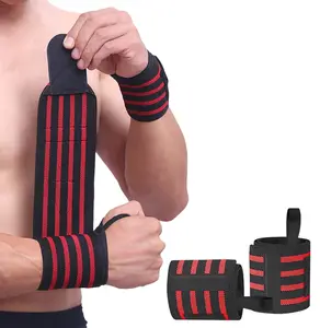 Wrist Wraps for Weightlifting Gym Bodybuilding Workout, 13" Red and Black with 4 Stripes, Adjustable Long Velcro, Wrist Band for Men and Women