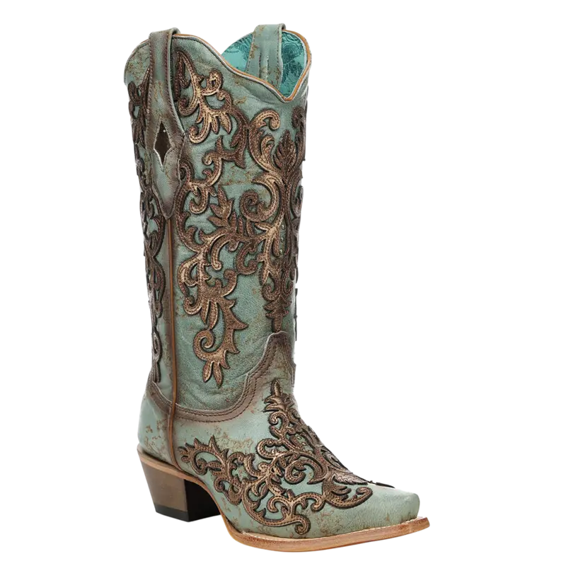 Corral Ladies Turquoise Overlay & Embroidery & Studs Western Boots Z5515