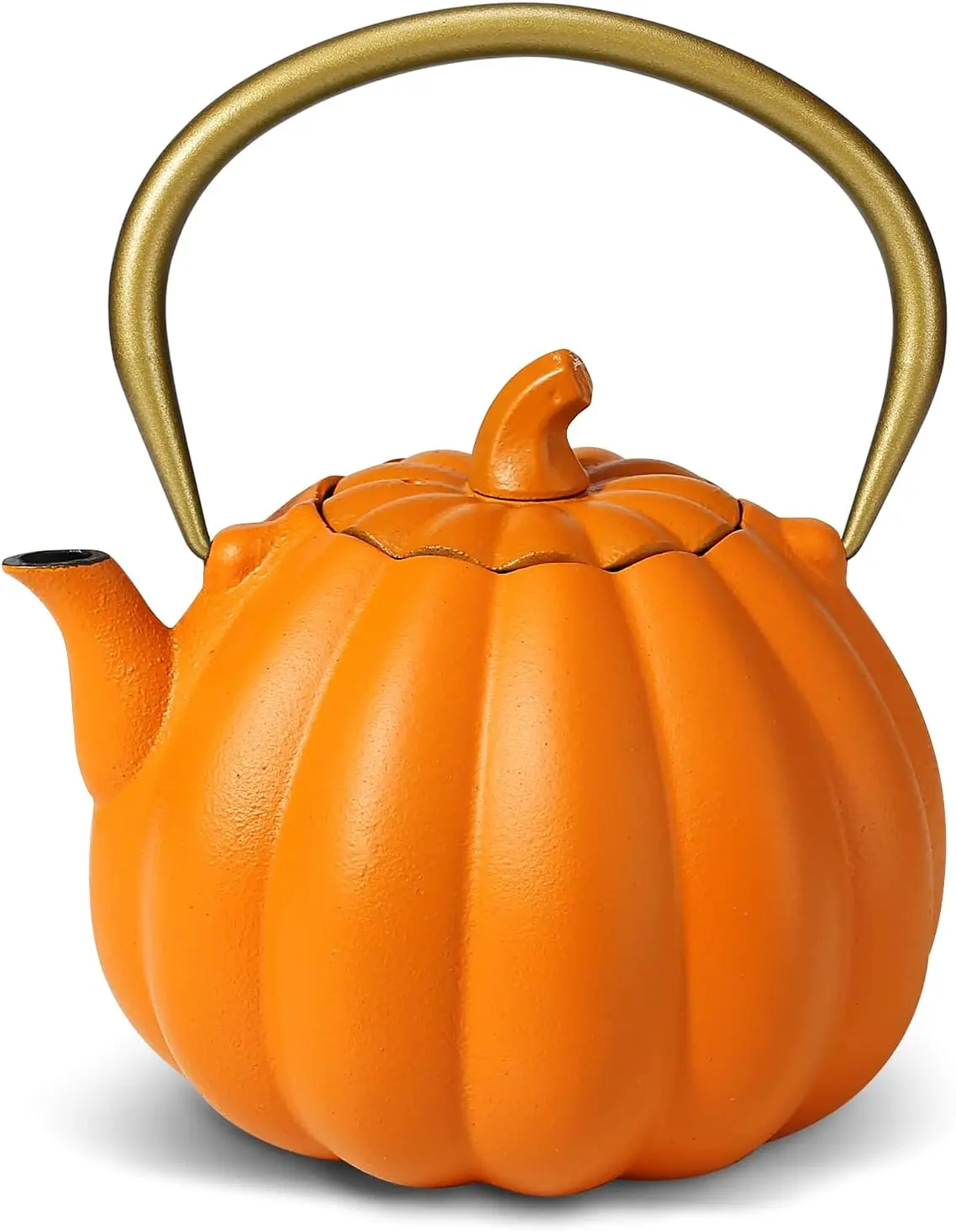Pumpkin Cast Iron Teapot - Japanese Tetsubin Tea Kettle Stovetop Safe | Enameled Interior & Extended Infuser for Loose Leaf and Tea Bags | Cute Creative Halloween (40Oz/1200Ml) VICSKY