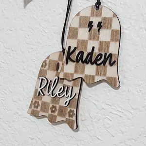 Wooden + Halloween Basket Tags + Checkered + Retro