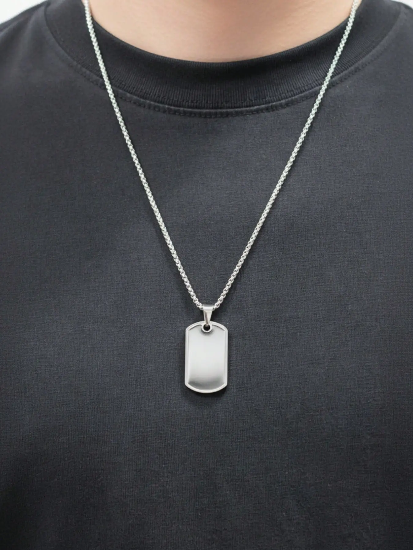 Customizable Stainless Steel Dog Tag Pendant, Elegant Plain Design, Suitable for Men, All Seasons Jewelry, No Choking Hazard, Chain Included