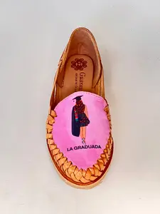 Graduation Huaraches Tan Women's Comfortable Slip-On Shoes with "LA GRADUADA" Design and Natural Leather Finish