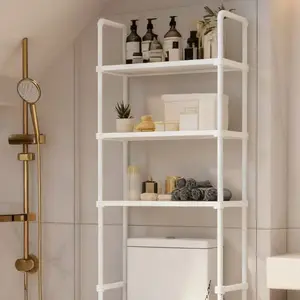 Hole-Free Bathroom Storage Rack: Multi-Layer Floor Standing Style to Maximize Space, Suitable for Laundry Adjustable Hook