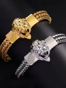 Men's Lion Head Bracelet, European Style Hip Hop Jewelry, Stainless Steel Chain, 4x8mm Beads, Wholesale Factory Direct, Stackable Bracelets