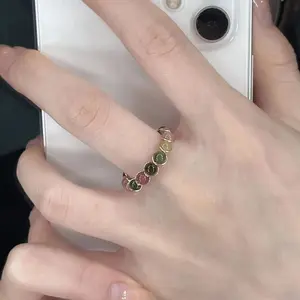 Retro Natural Stone Rainbow Beads Ring Fashion Handmade Metal Wire Winding Beaded Open Adjustable Ring Female Charm Jewelry