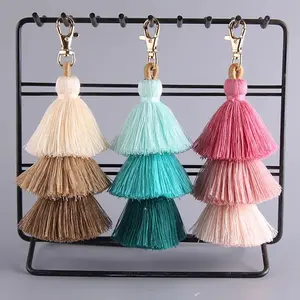 Boho Colorful Three-layer Tassels Pendant Keychains Ethnic Style Handmade Tassel Drop Jewelry Gifts Bag Accessory