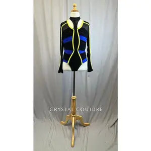 Black/Royal Blue/Neon Yellow Long Sleeve Leotard