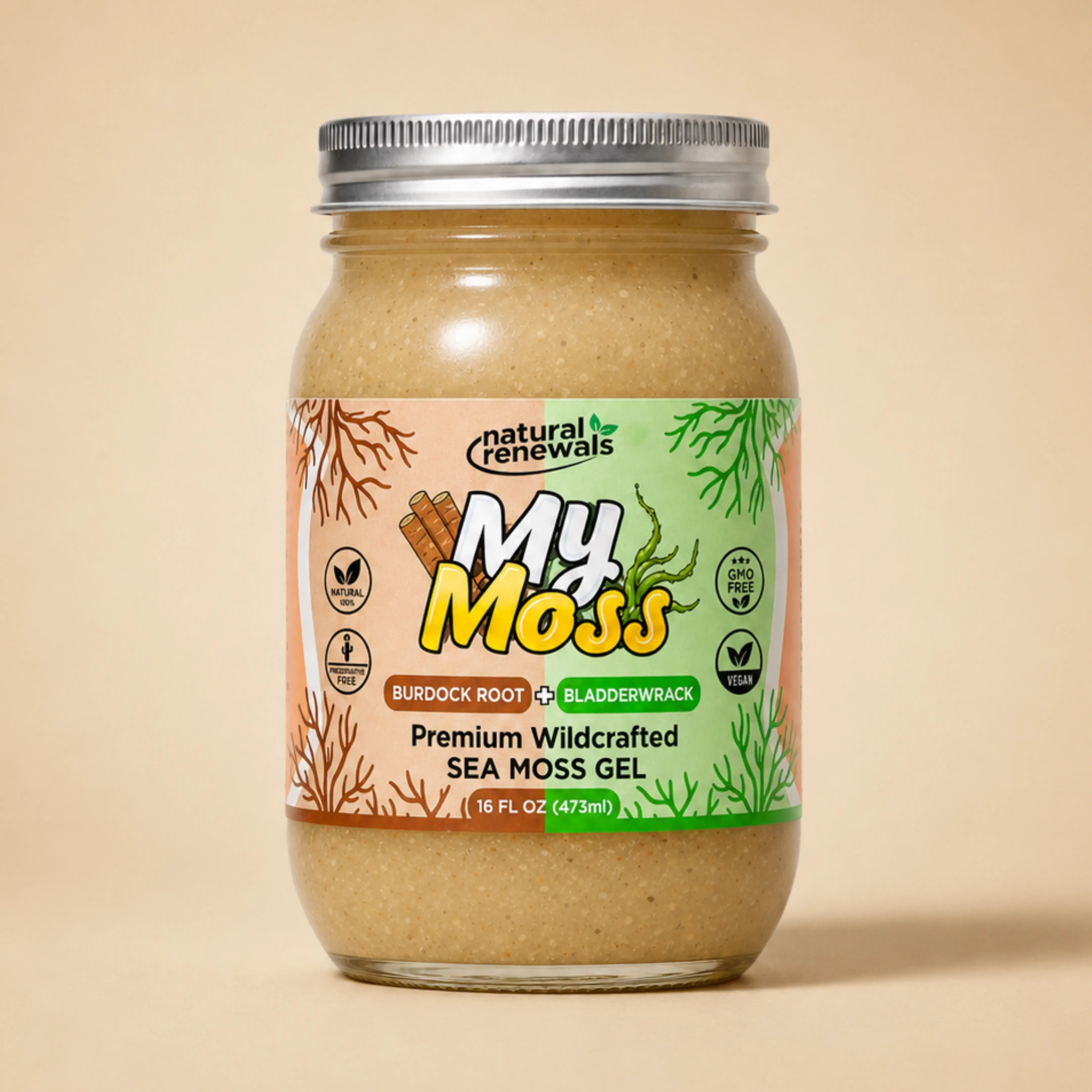 My Moss Sea Moss Gel – Bladderwrack and Burdock Root | Wildcrafted Superfood, 100% Organic, Raw Seamoss gel, Vegan, Mineral-Rich, Vitamin-Rich, No Preservatives,
