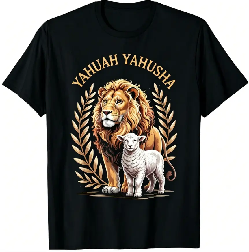 Women's Yahuah Yahusha Lion And Lamb Short-Sleeve Round Neck T-Shirt, 100% Cotton Breathable Casual Hebrew Israelite Religious Graphic Piece Tee