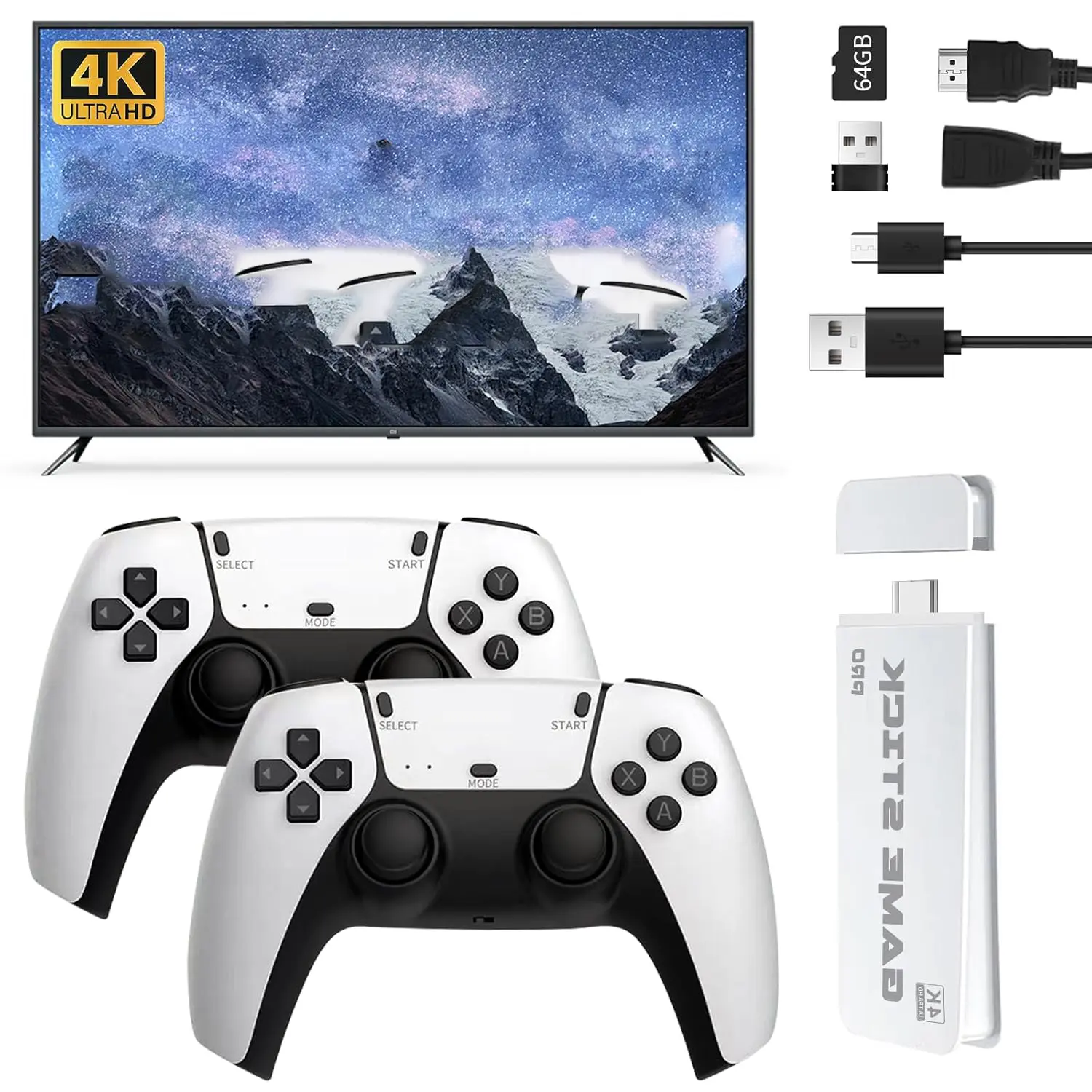 2026 Upgraded Retro Gaming Console with 20k+ Classic Games & 23 Emulators, 4K HDMI Plug & Play Retro Game Stick for TV, Includes Dual 2.4G Wireless Controllers (64GB)