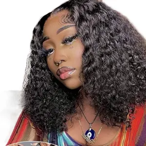 curly Bob wig human hair 200 density full frontal Body wave for black wemen pre plucked body wave 16 inches