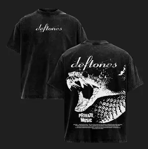Deftones Private Music Album T-Shirt Menswear Top Heavy Cotton Underwear Double Printed Vintage Washed Tee Oversize Unisex Streetwear Band Rock Metal Graphic Gift for Music Fans Lovers