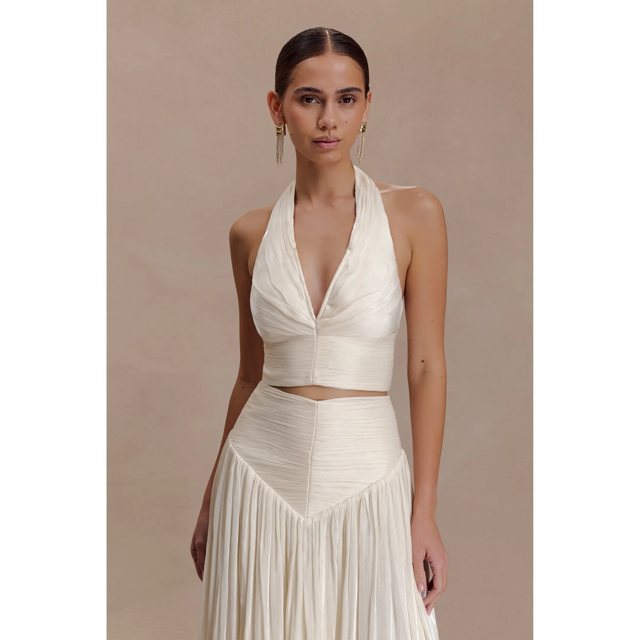 Makena Gathered V Neck Top - Opal White