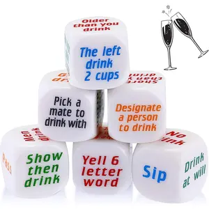 6 Pcs Drinking Dice Bar Rolling Decider Bachelorette Party Game Drunk Frenzy for Adults Party Family Friends Gathering Adult Favor Games(Basic Dice,White)