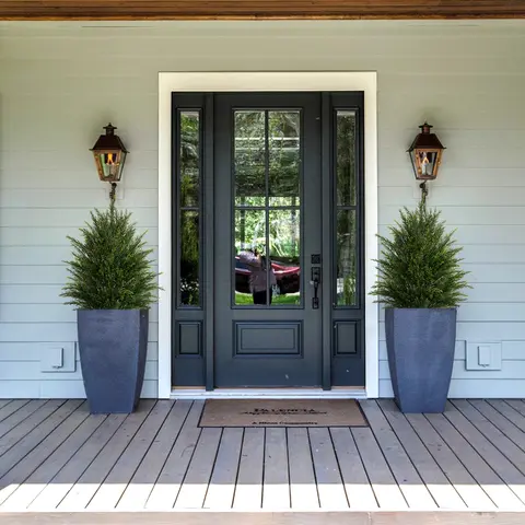 24-Inch Lifelike Synthetic Cedar Potted Shrubs - Faux Pine+Boxwood Evergreen Artificial Plants, Aesthetic Home Decor Items, Entryway Decor, Artificial Flowers for Outside Indoor Use