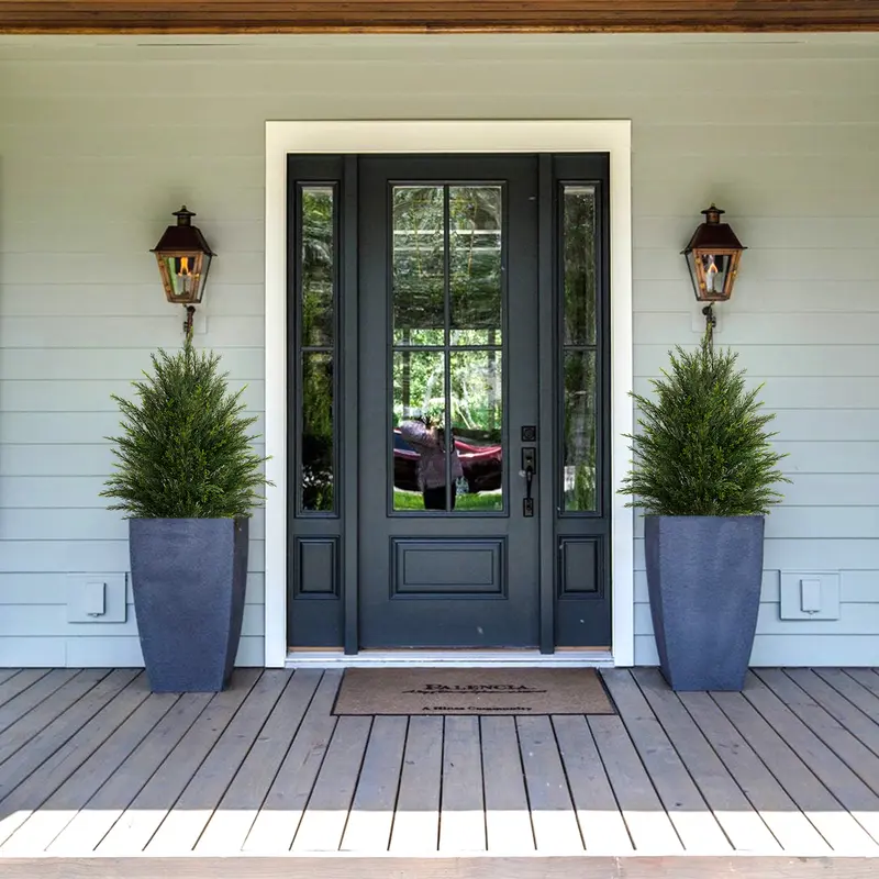 24-Inch Lifelike Synthetic Cedar Potted Shrubs - Faux Pine+Boxwood Evergreen Artificial Plants, Aesthetic Home Decor Items, Entryway Decor, Artificial Flowers for Outside Indoor Use