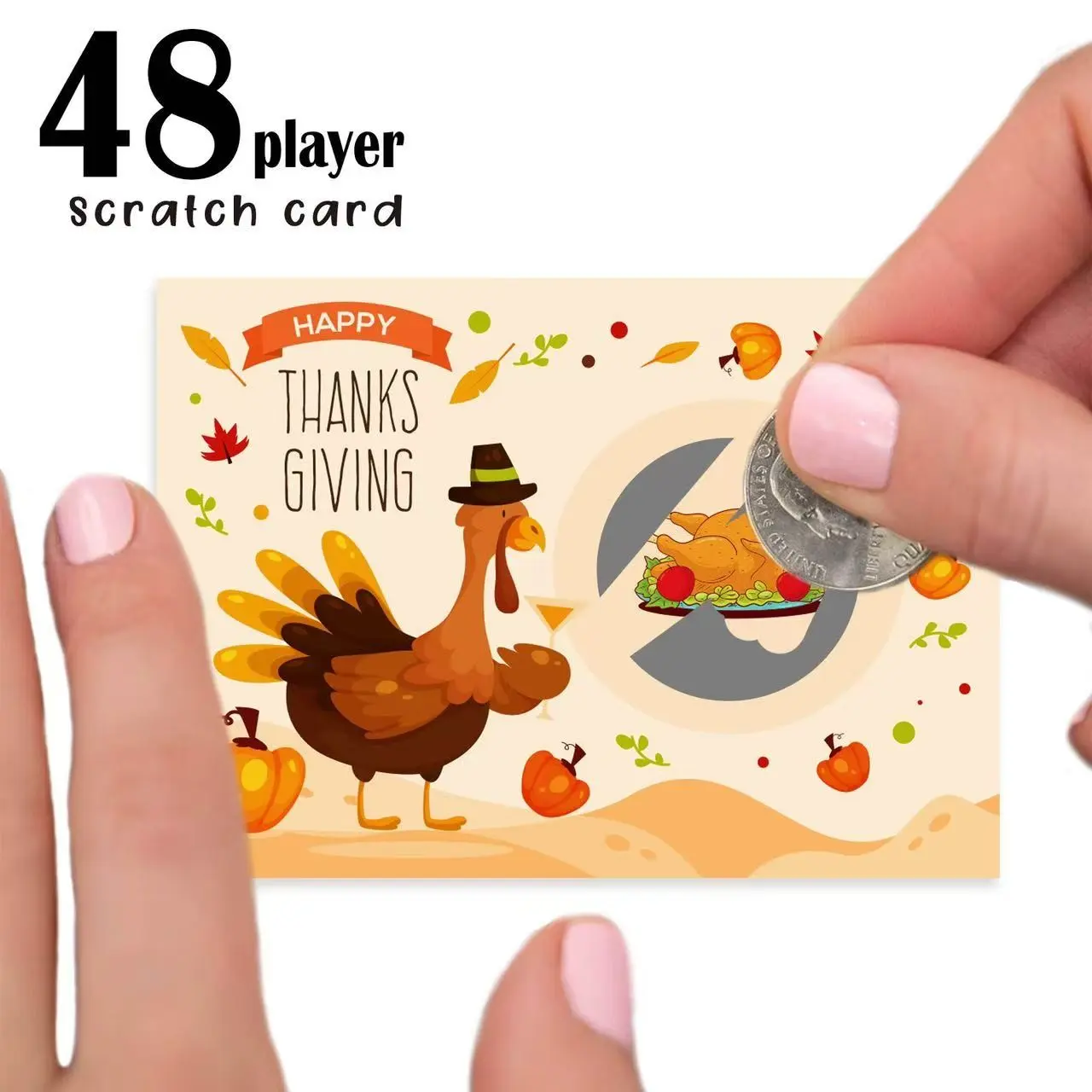 48 Pack Holiday Turkey Scratch-Off Card Set for Fun Thanksgiving and Christmas Party Activities, Perfect for Family Gatherings