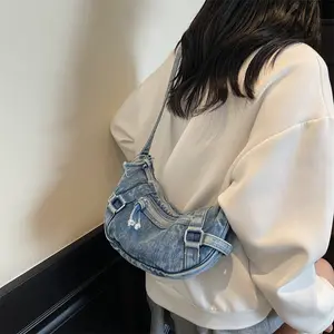 AS602 Denim Bag Women's 2025 New Fashion Shoulder Messenger Commuter Dumpling Bag