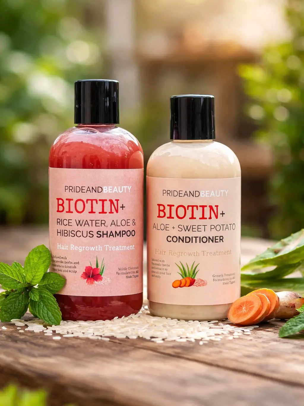 Prideandbeauty Biotin Shampoo & Conditioner Set for Hair Growth Handcrafted Ayurvedic Ingredients with Hibiscus Aloe Vera & Biotin for Thicker Fuller Hair Sulfate Free Chemical Free All Natural Formula