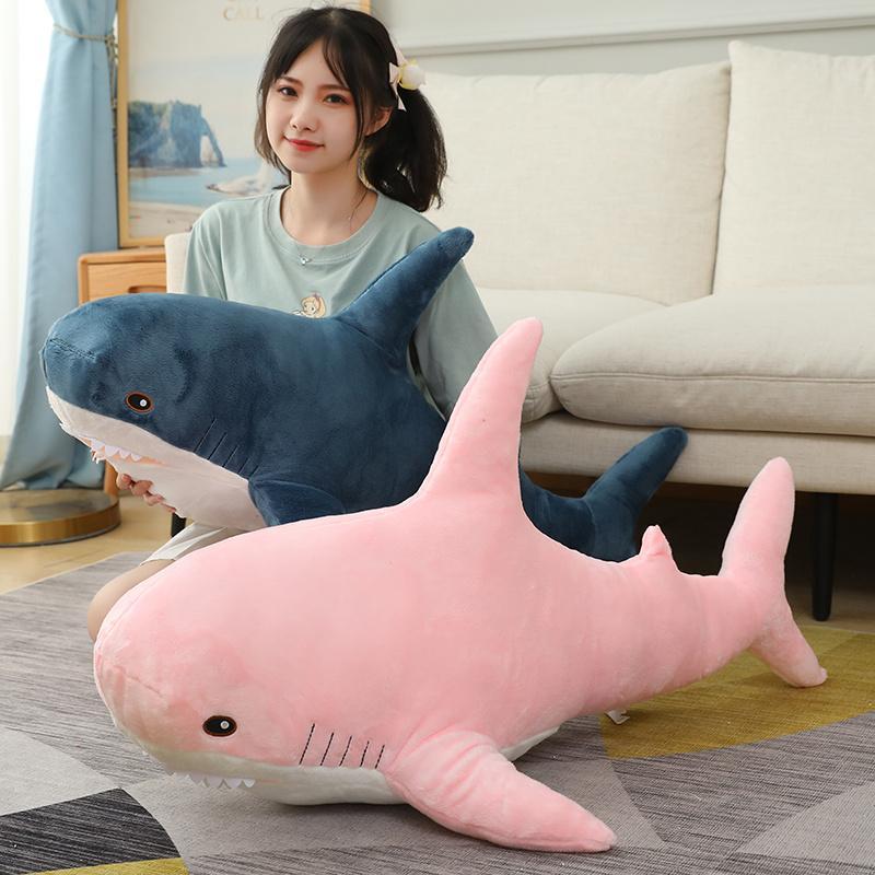 Simulated Shark Sea Creature Blue Pink Grey Fish Toy  Super soft Dolls Cartoon Pillow Bed Decor Birthday Gift for Girls Boys