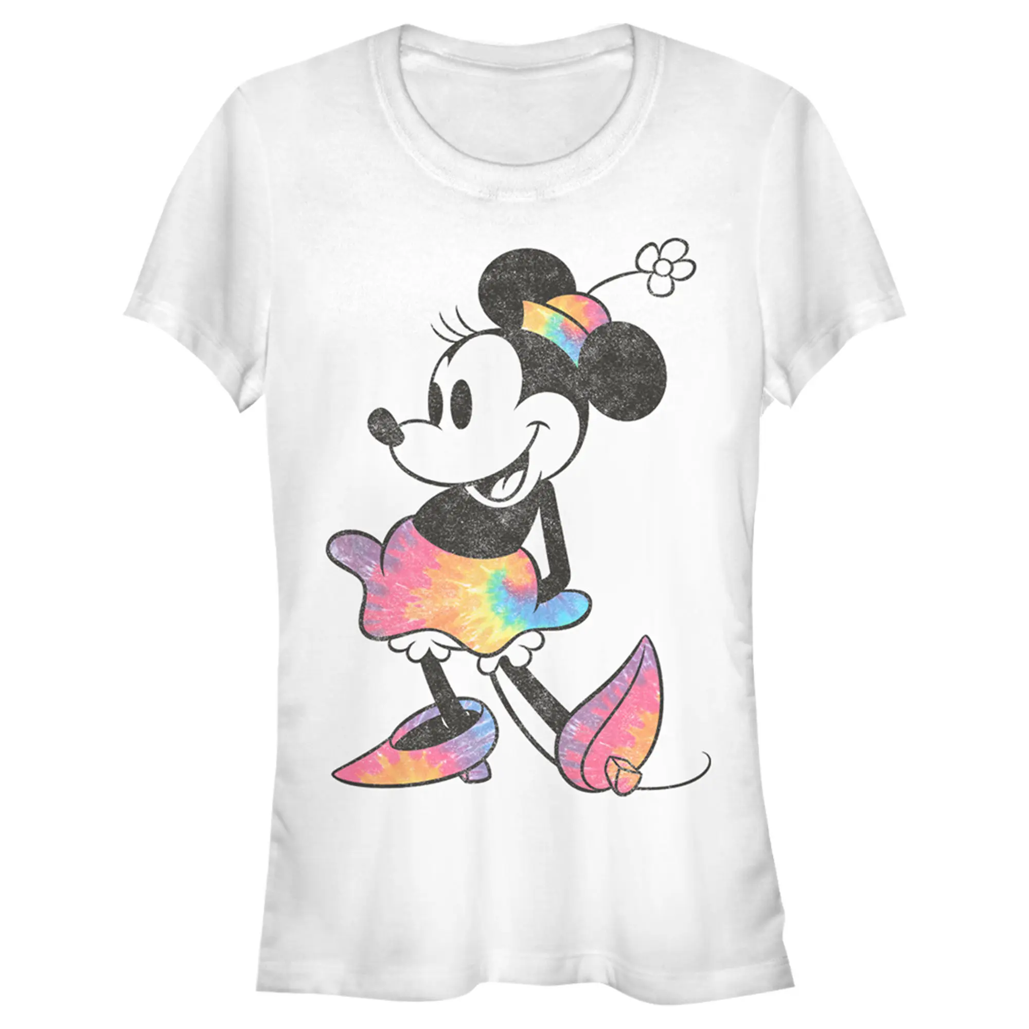 Juniors Womens Mickey & Friends Rainbow Tie-Dye Minnie Mouse T-Shirt
