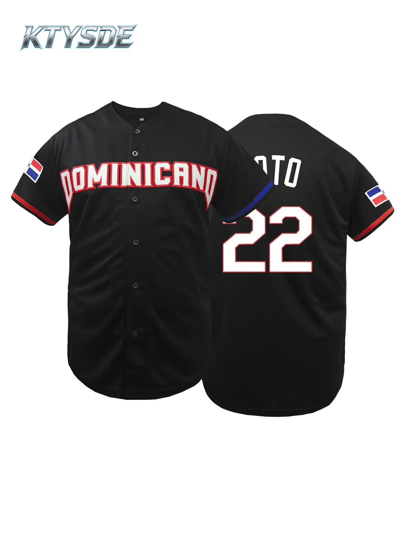KTYSDE Dominicana #22 Soto Embroidered Color Block Baseball Athletic Jersey | Men's Breathable Short Sleeve Fan Edition Sports Shirt Sports Tops