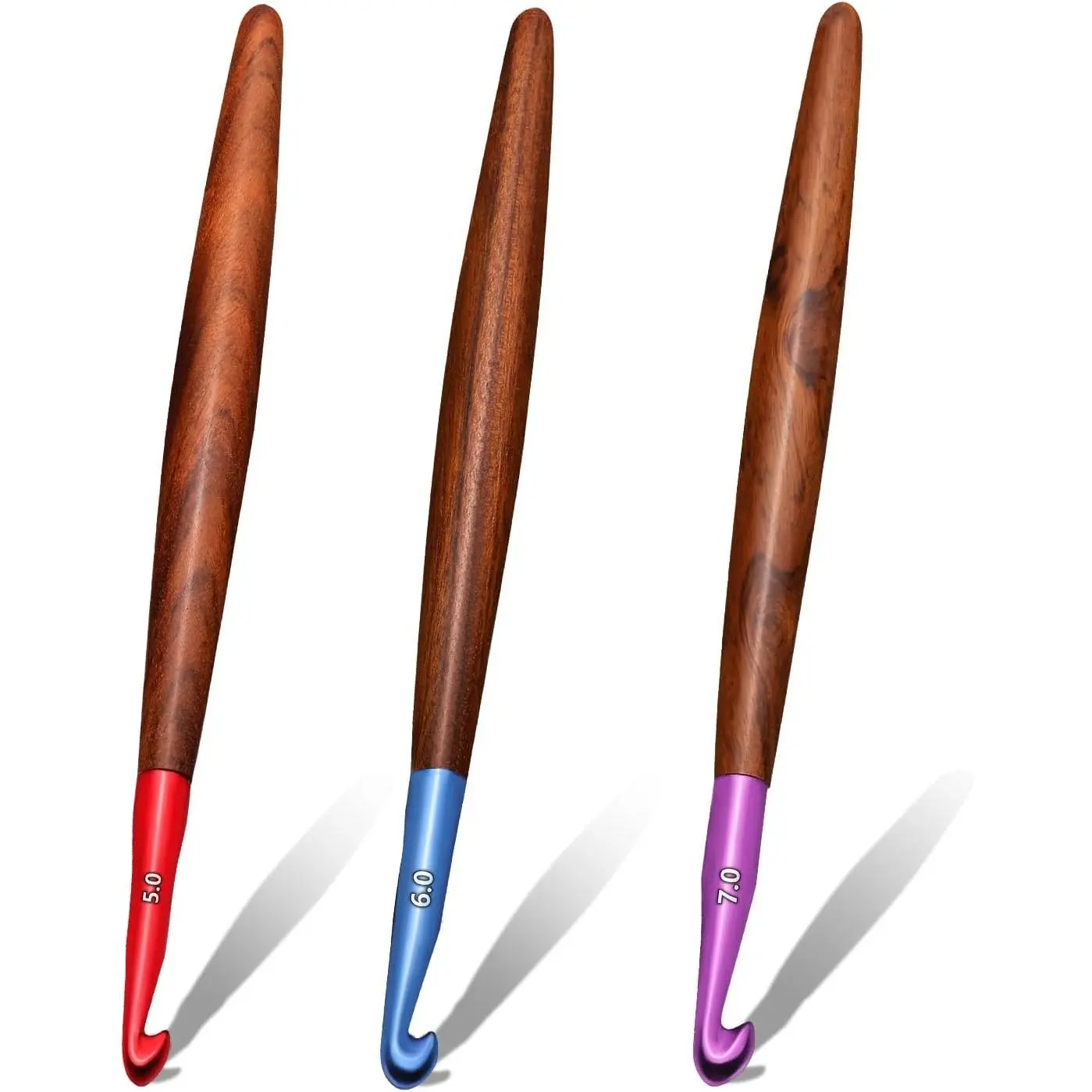 Crochet Hooks Set,  Crochet Hooks 3 count, Colored  Crochet Hook with Wooden Handle for  Hands Crocheted Bags, Blankets, Knitted Dolls -5.0mm/6.0mm/7.0mm