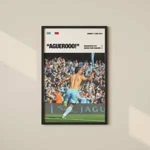 Sergio Aguero Poster Manchester City Football Print Football Poster Mid-Century Modern Art