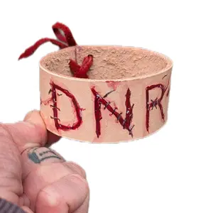Leather DNR Hand Painted Horror Themed Bracelet with Blood Stains and Stitched Details