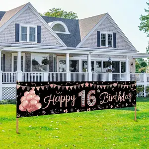 Happy 16th Birthday Banner Decorations for Girls, Rose Gold Sweet 16 Birthday Party SupFunny Sixteen Birthday Yard Sign Decor for Outdoor,16th Birthday Decorations,Party Supplies