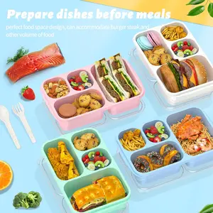 Large Capacity Bento Box for Adults, 4-Piece Set – Stackable Lunch Box with 4 Compartments, Microwave & Dishwasher Safe, Reusable Meal Prep Containers, Snack Containers for Kids & Adults Lid Tableware Stylish Blue
