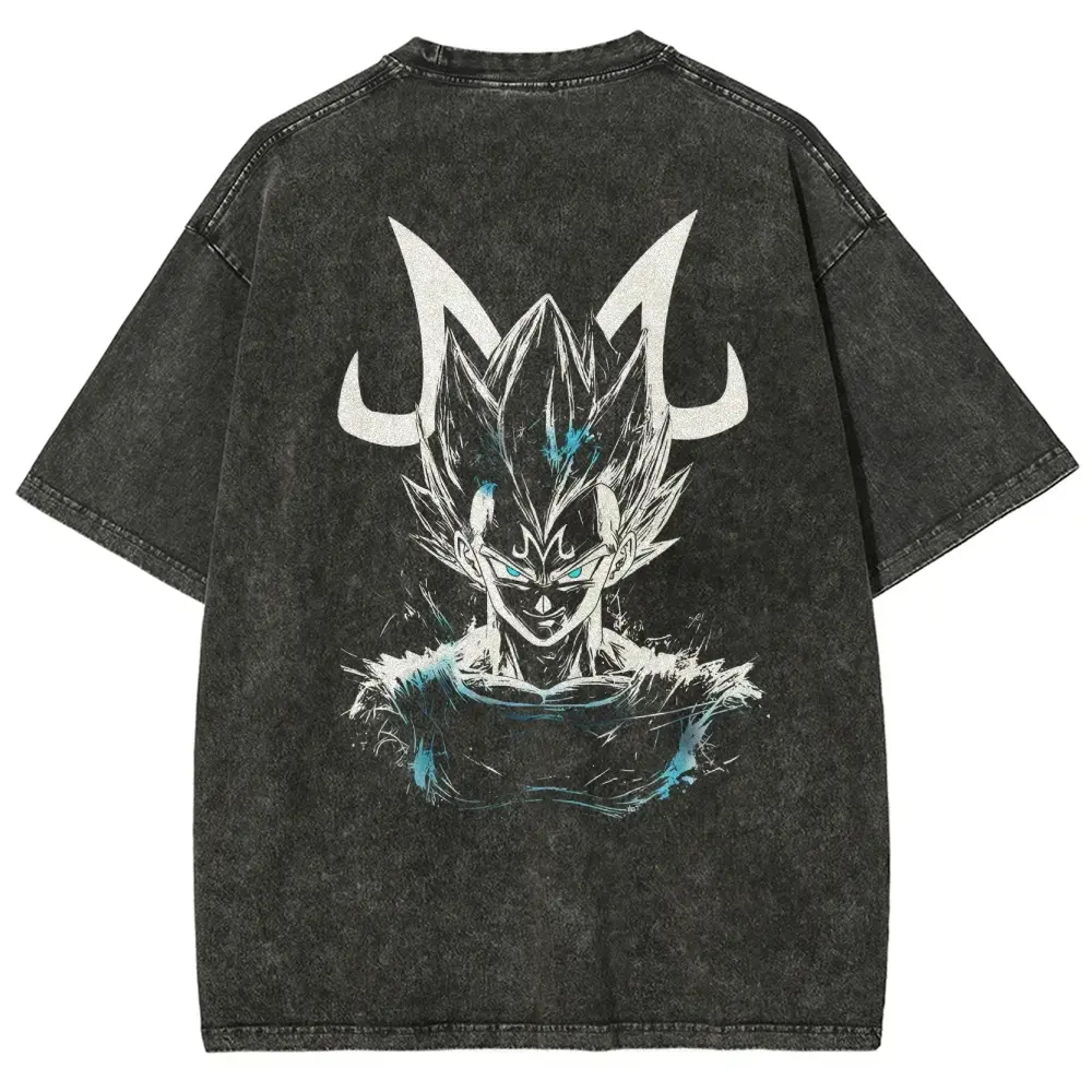Men's Anime Graphic Tee, Vintage Washed Relaxed Fit Cotton Fabric Shirt with 90s Streetwear Aesthetics, Oversized Shortsleeve Menswear Top for Fans, T-Shirt, Dragon