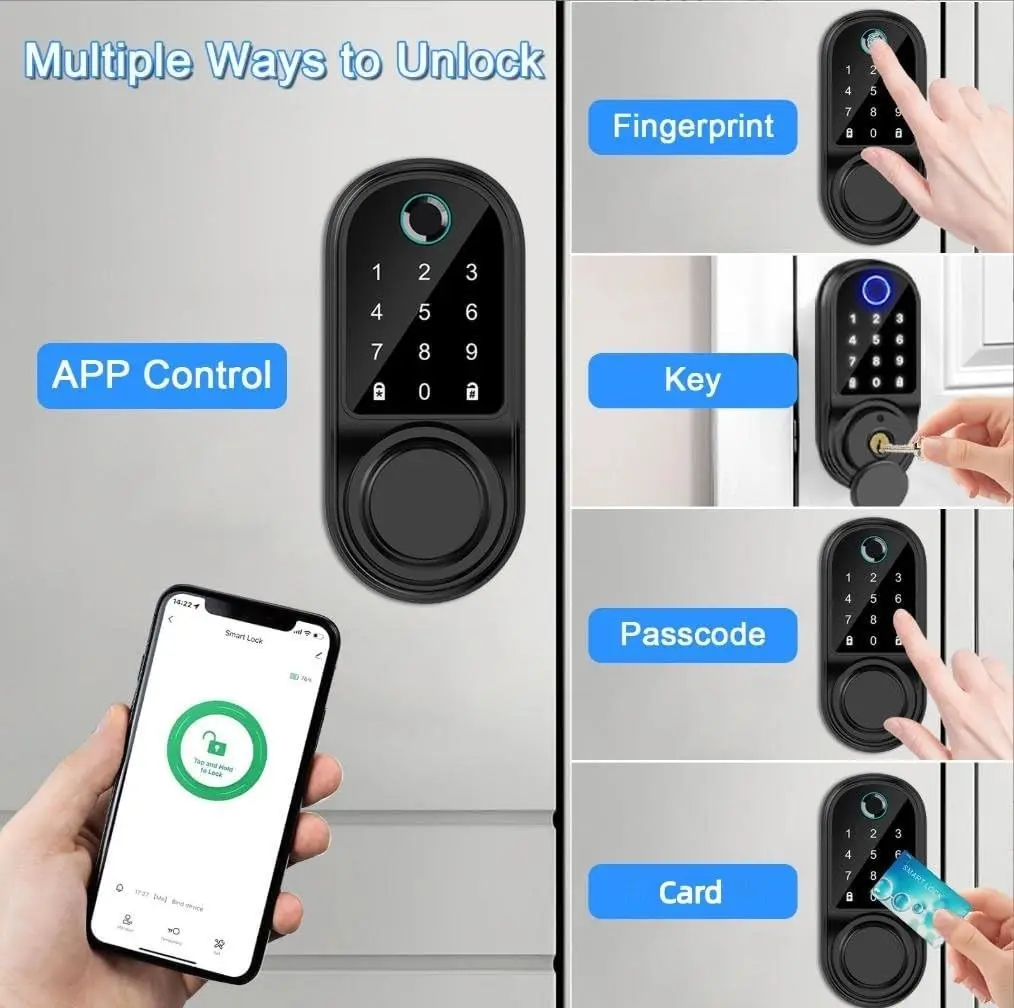 【FathersDayGift】Smart Door Lock Bluetooth Fingerprint Password Key Keyless Entry Keypad Deadbolt Applicable door thickness 35-55mm