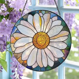 Daisy Stained Glass Suncatcher: Flower Window Hanging, Colorful Floral Glass Art, Gift for Mom