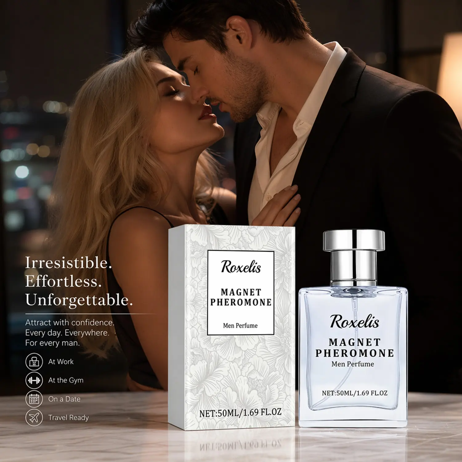 Men's Magnetic Pheromone Eau de Perfume - Woody Aromatic Scent with Floral Musk Notes - Long Lasting Attractive Fragrance for Him - Ideal Date Night Cologne, Christmas Valentine's Day Gift 50ml 1.7 Fl Oz